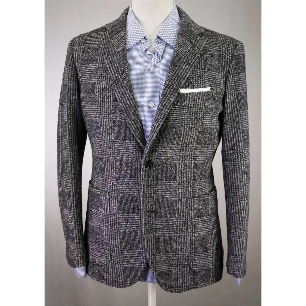 Paul Stuart Current Gray Black Basket Weave Patch Pocket Sweater Blazer 38S